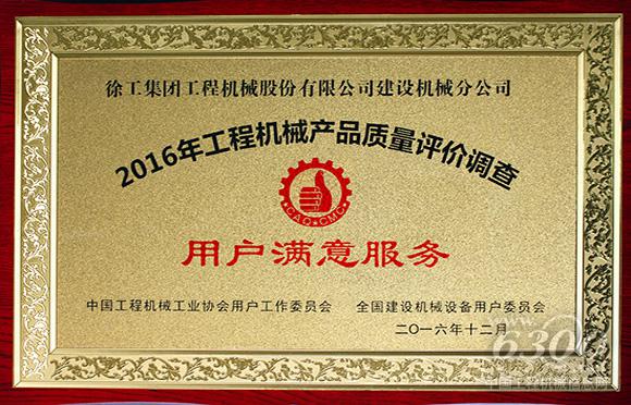 徐工<a href=//product.d1cm.com/qizhongji/ target=_blank>起重机械</a><a href=//product.d1cm.com/lvdaidiao/ target=_blank>履带起重机</a>板块和塔机板块分别荣获“产品质量全国用户满意奖”和“用户满意服务奖”。